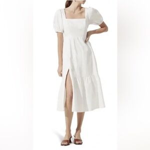 ASTR The Label - Women's Poplin Puff Sleeve Tiered White Midi Dress XS
